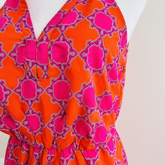 BANANA REPUBLIC Long Hot Pink & Orange Geometric Boho Maxi Dress ~ Size 2 - Picture 3 of 8